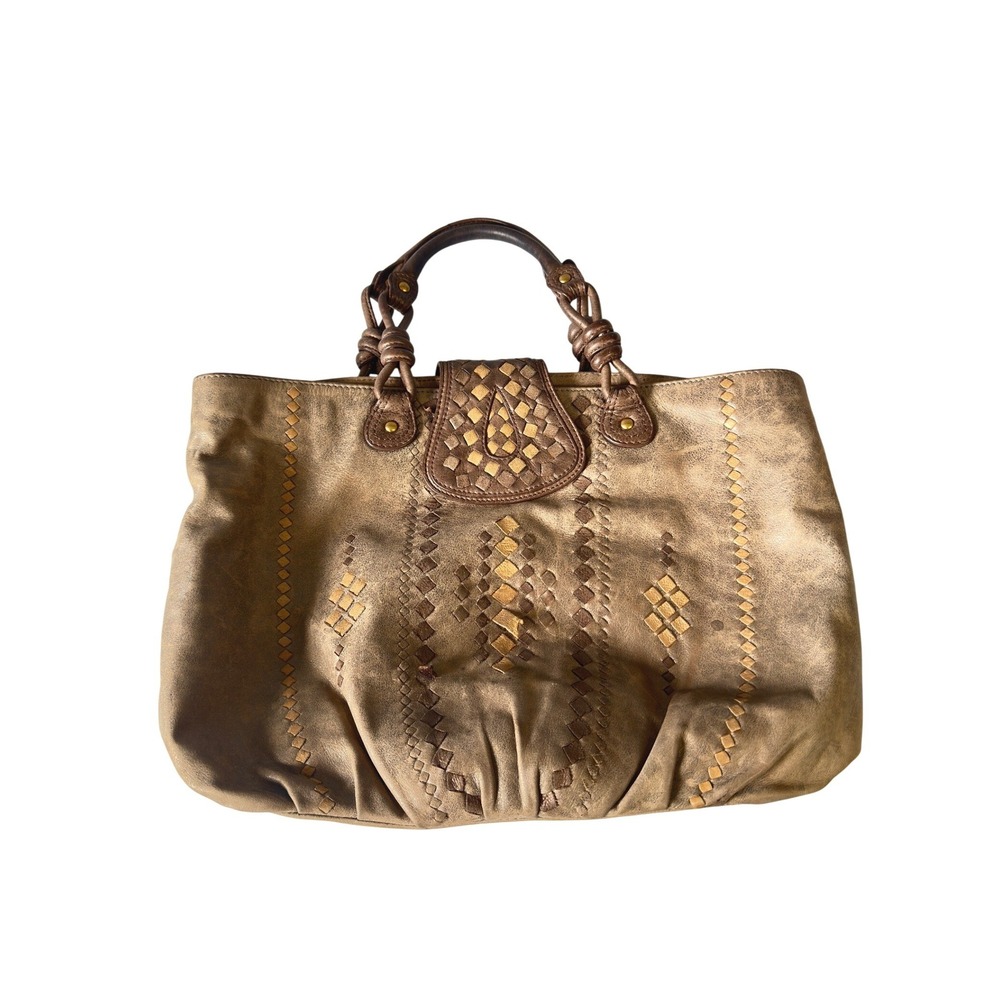 Isabella Fiore Vintage‎ Woven Leather Tote Hobo Bag Tan Brown Western KC